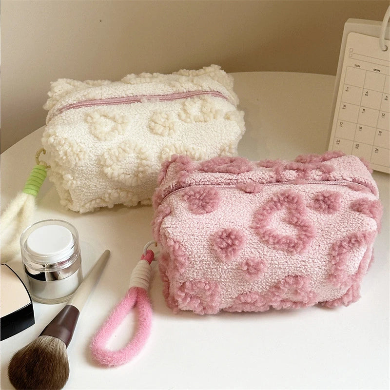 CowLost | pink-red-color-heart-cosmetic-bags-with-lanyard |2