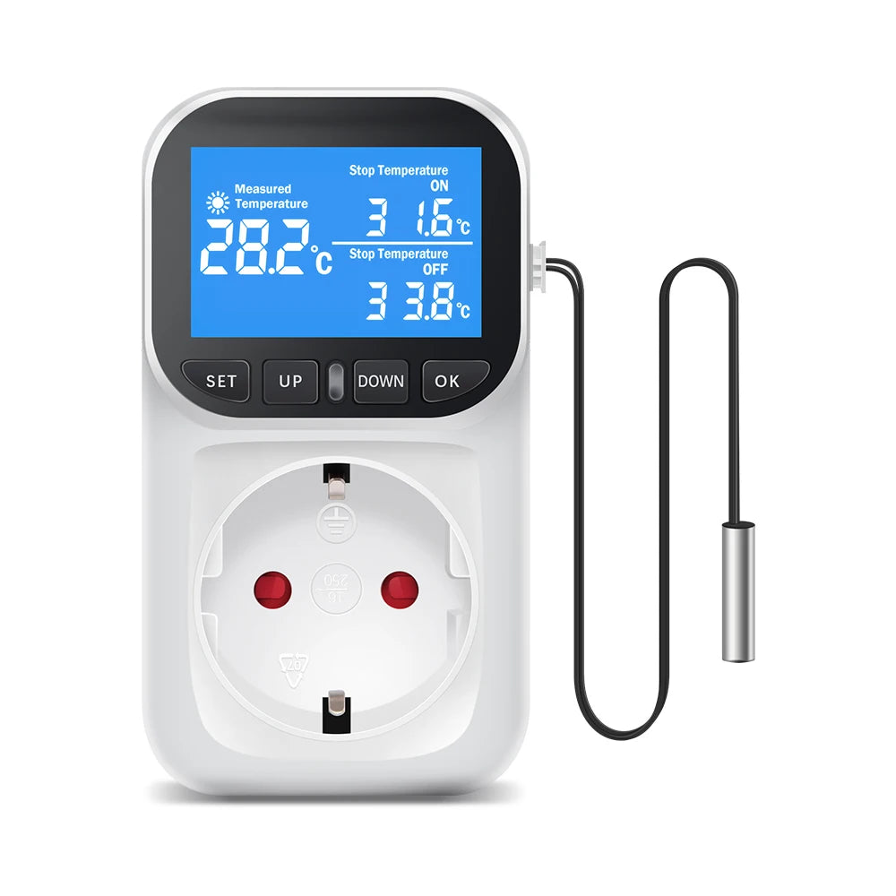 220V EU Plug Digital Temperature Controller Socket with LCD Timer Switch and Sensor