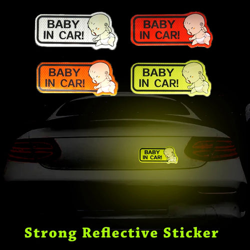 CowLost | 1pc-car-bumper-reflective-safety-strip-stickers-baby-in-car-pattern-car-reflective-sticker-reflective-warning-safety-tape |1