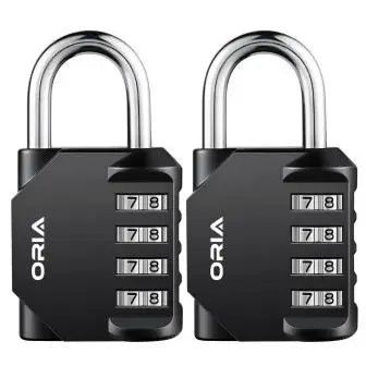 ORIA 2PCS 4-Digit Waterproof Combination Padlocks for Door, Suitcase, Bag, Cabinet, Gym
