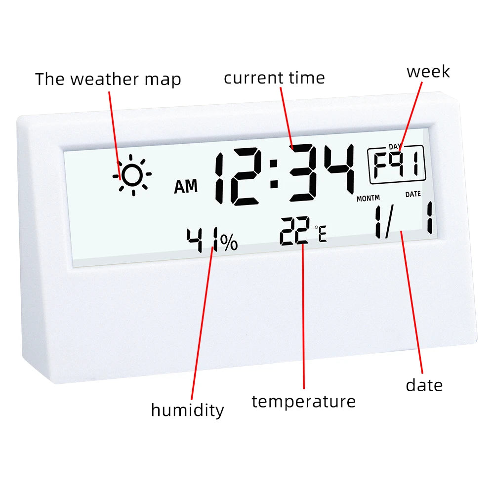 JUANJUAN LED Temperature Humidity Meter Thermo-Hygrometer Weather Station with Alarm Clock for Home