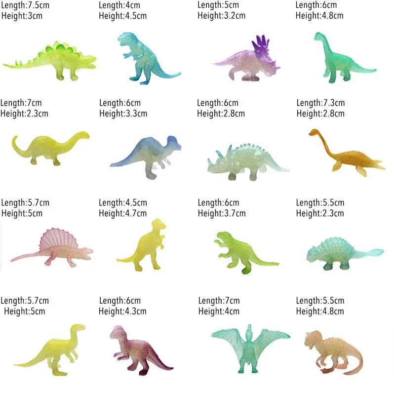 16Pcs Glow-in-the-Dark Mini Dinosaur Figure Toys Set