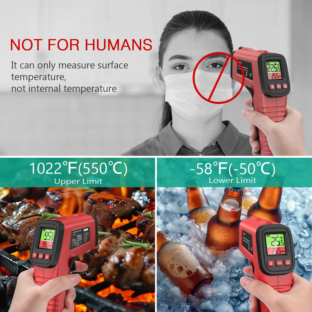 ORIA Infrared Non-Contact Thermometer Gun with Backlit Display and C/F Switch for Industrial and Cooking Use