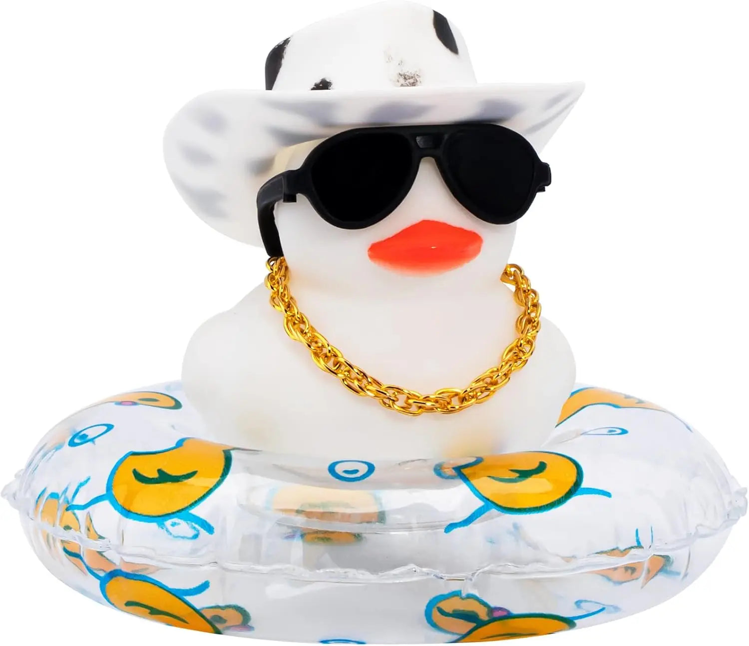 CowLost | product_id-white-rubber-duck-car-dashboard-ornament-with-cowboy-hat-and-swim-ring-necklace |23
