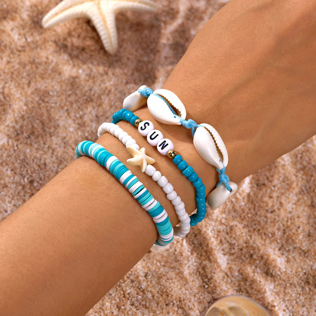CowLost | summer-bohemian-flower-starfish-sea-turtle-pendant-bracelets-set-for-women-polymer-clay-colorful-beaded-bangle-beach-jewelry |2