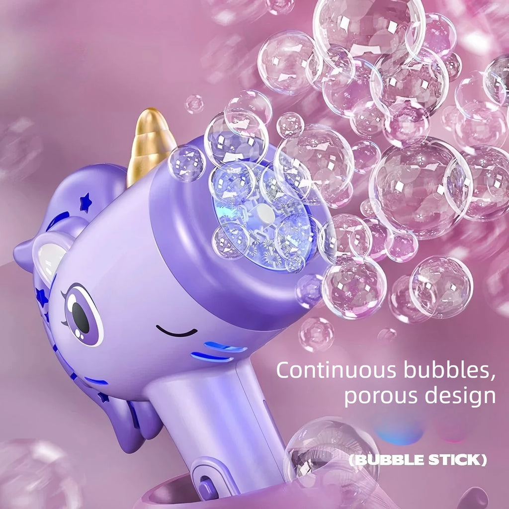 Cartoon Unicorn Automatic Bubble Machine Handheld Bubble Gun with Lights Outdoor Toy