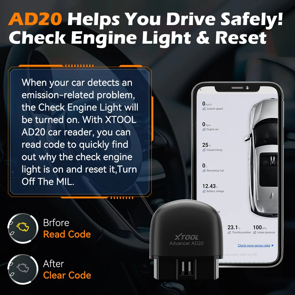 CowLost | xtool-advancer-ad20-mini-bluetooth-5-0-obd2-scanner-full-obd2-functions-car-diagnostic-scan-tool-read-clear-fault-code-universal |8