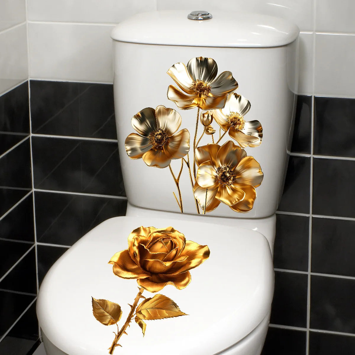 CowLost | beautiful-golden-flower-toilet-sticker-bathroom-toilet-cover-decorative |15