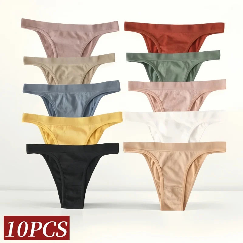 CowLost | product_id-10pcs-womens-seamless-ribbed-high-leg-sports-thong-underwear-set |2