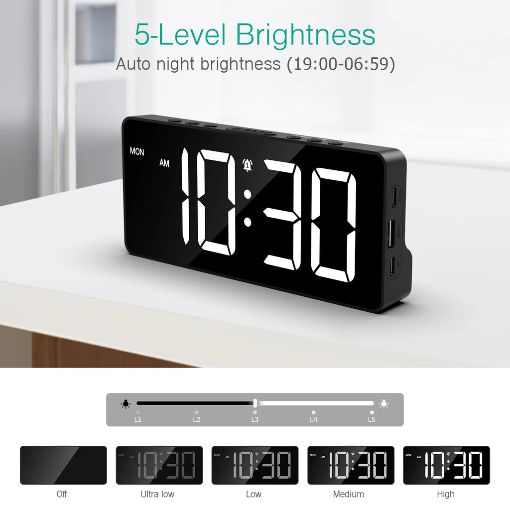 AMIR Digital Alarm Clock Large LED Display with 4 Alarm Modes, Snooze, DST, 12/24H for Bedroom & Office