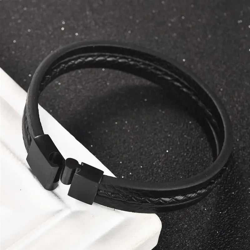 CowLost | badge-pass-holders-mens-natural-stone-beads-multilayer-leather-bracelet-with-magnetic-clasp |18