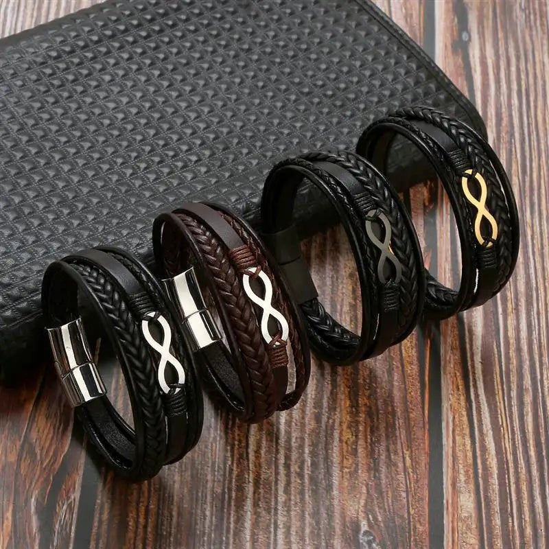 CowLost | infinity-symbol-charm-multi-layer-leather-bracelet-for-men |2