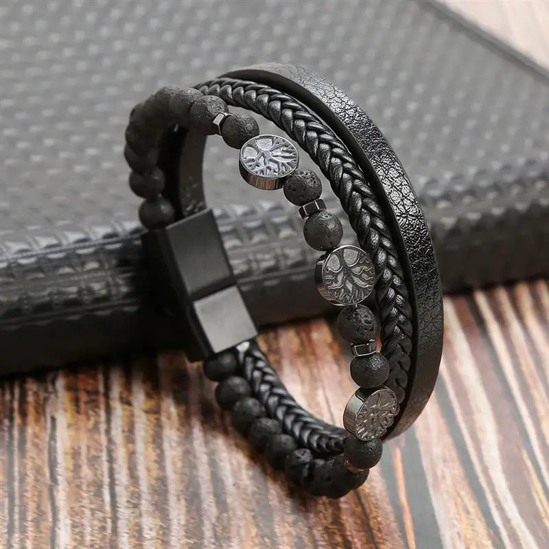CowLost | high-quality-leather-bracelet-men-classic-fashion-tiger-eye-beaded-multi-layer |13