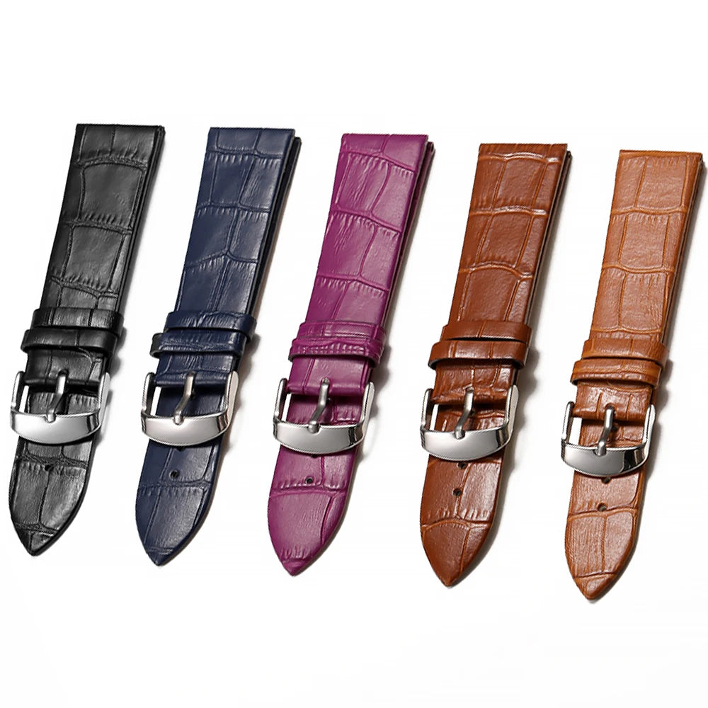 Leather Watch Strap Bamboo Knot Pattern Universal Replacement 18mm-22mm Black Brown Blue White Pink