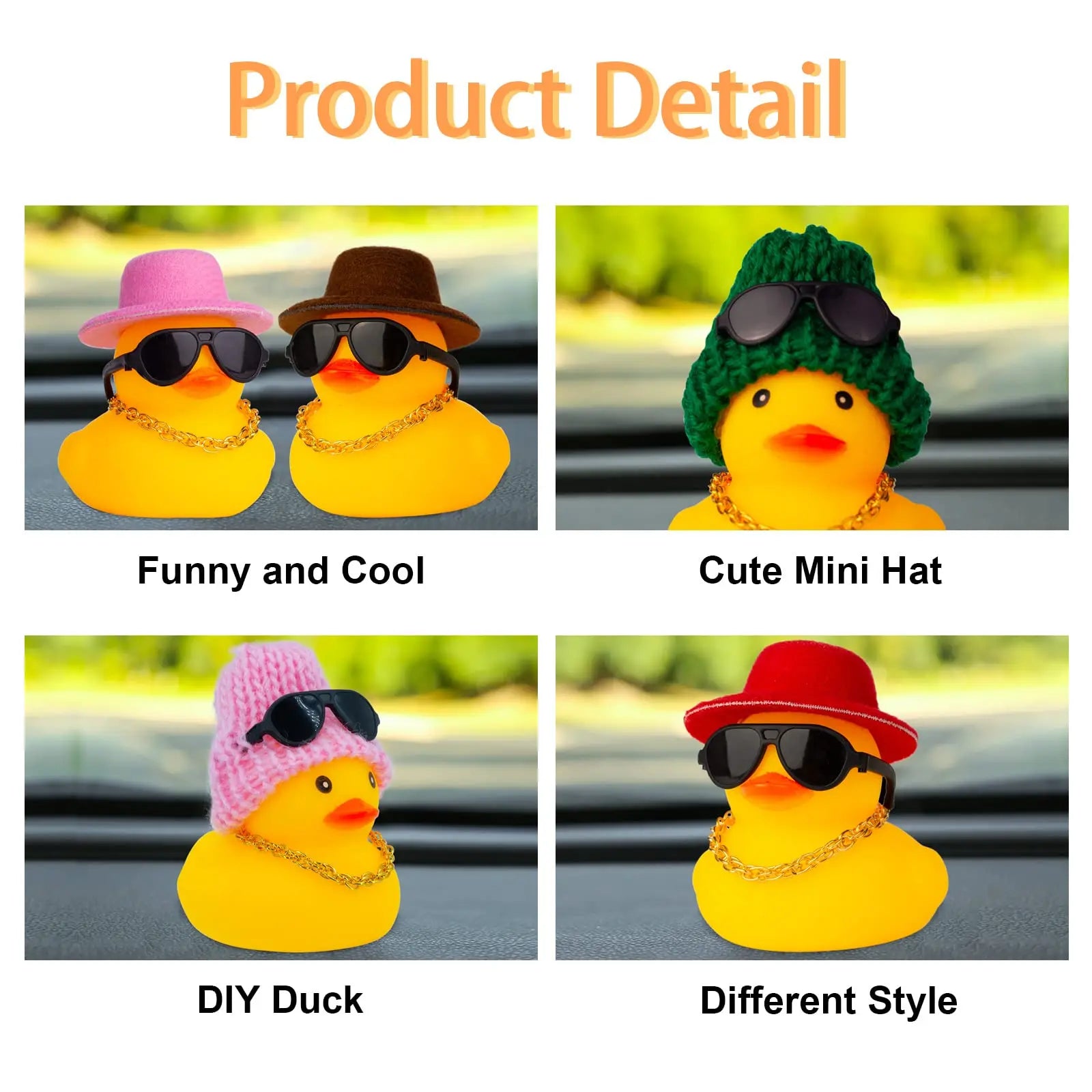 CowLost | 2-set-car-duck-mini-car-dashboard-yellow-rubber-duckies-toy-jeep-duck-party-favor-car-decoration-table-ornament-car-accessory |2