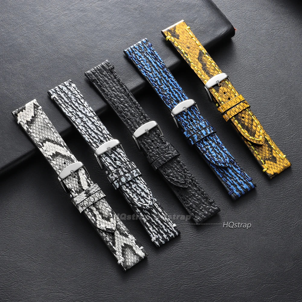 Handmade Vintage Leather Watchband 18-22mm for Seiko Panerai Snake Shark Skin Pattern Cowhide