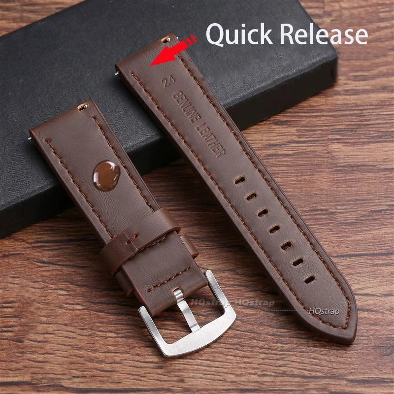 HQstrap Quick Release Vintage Genuine Leather Watch Band 18-24mm Unisex Sport Strap
