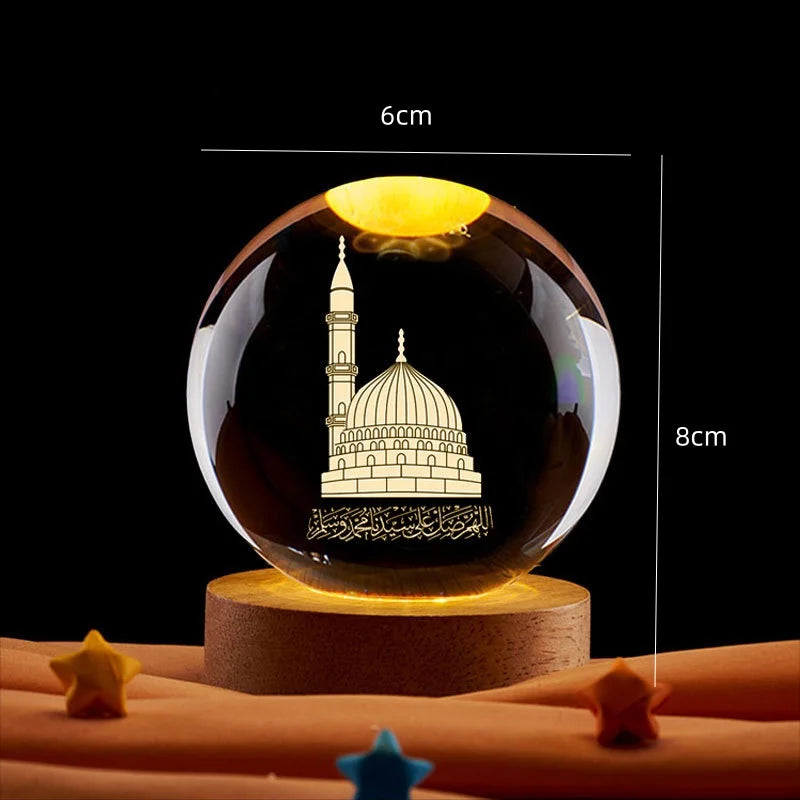 CowLost | 6cm-3d-crystal-ball-night-light-ramadan-decoration-for-home |2
