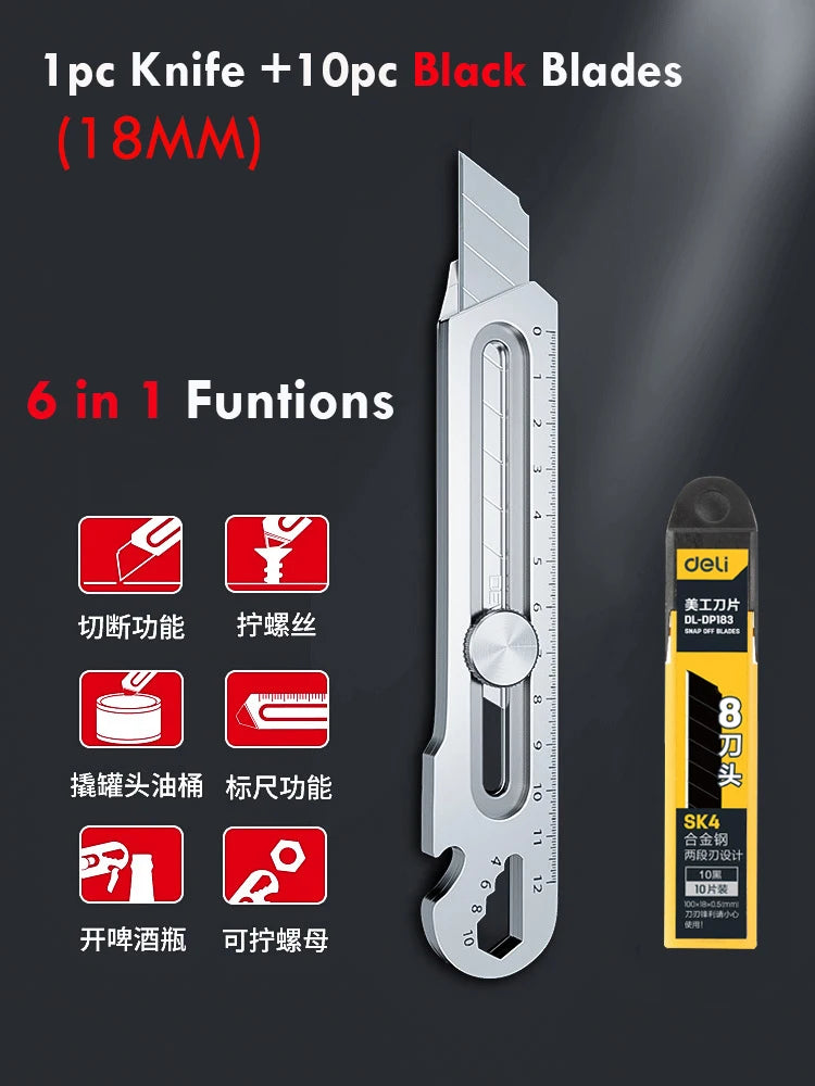 CowLost | product_id-6-in-1-multifunctional-stainless-steel-utility-knife-18mm-25mm-with-ruler-bottle-opener-tail-break-snap-off-cutter |13