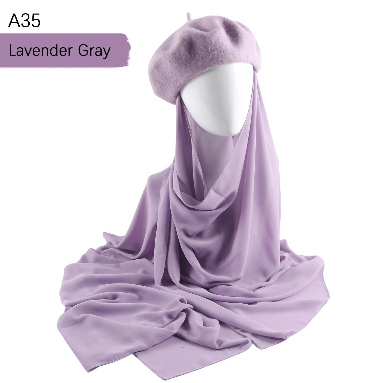 CowLost | musilm-women-french-style-beret-hats-with-chiffon-hijab |31