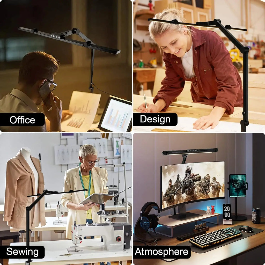 28.2" Large Transformable LED Desk Lamp with Clamp, 24W Auto Dimming Sensor Light for Office