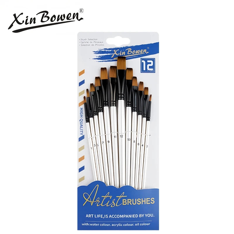 12-Piece Nylon Bristle Brushes Set for Beginners