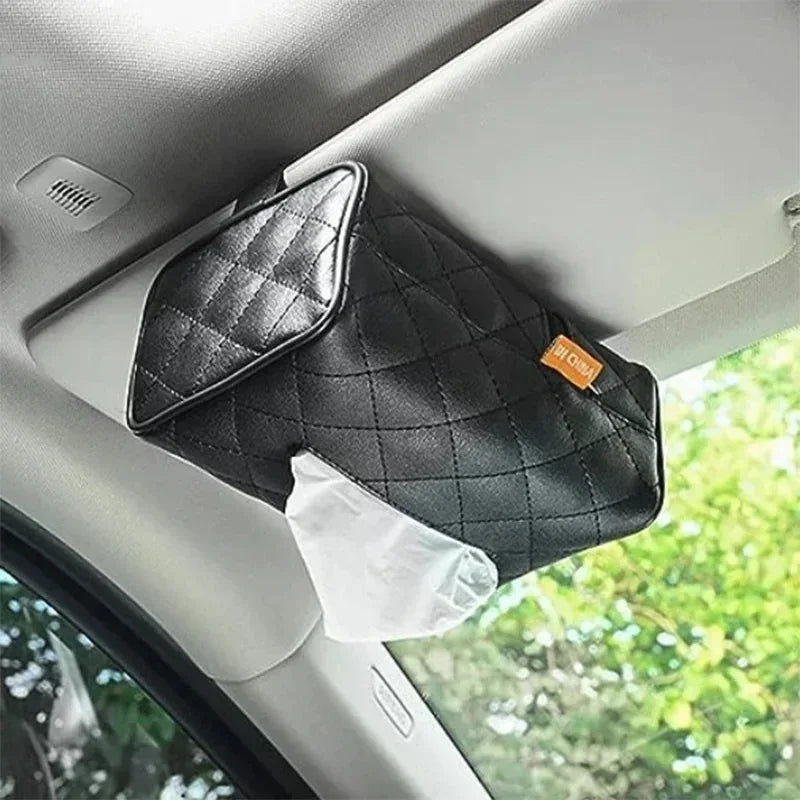 CowLost | car-sunshade-plate-tissue-box-universal-auto-interior-soft-leather-car-tissue-box-car-hanging-buckle-container-paper-bag-tools-1 |1