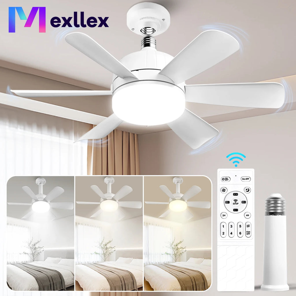 LED Ceiling Fan Light E26/E27 with Remote, Dimmable 3-Color, Speed Control for Living Room and Study