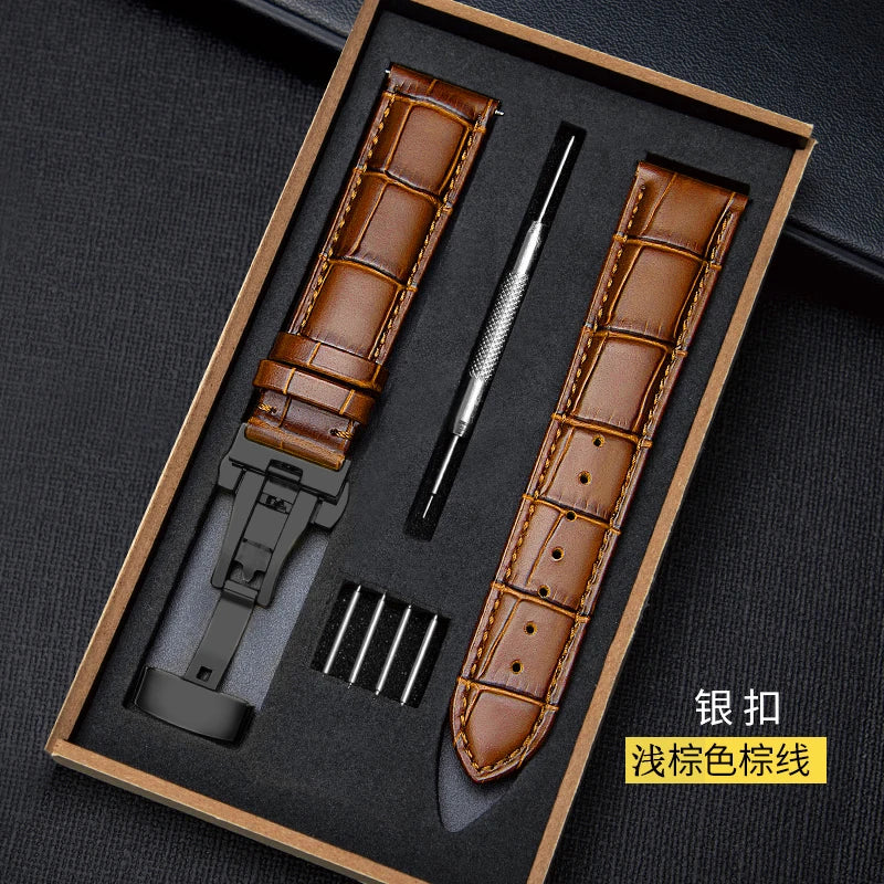 CowLost | product_id-genuine-leather-watchband-18-24mm-replacement-strap-with-wooden-box-and-butterfly-buckle |15