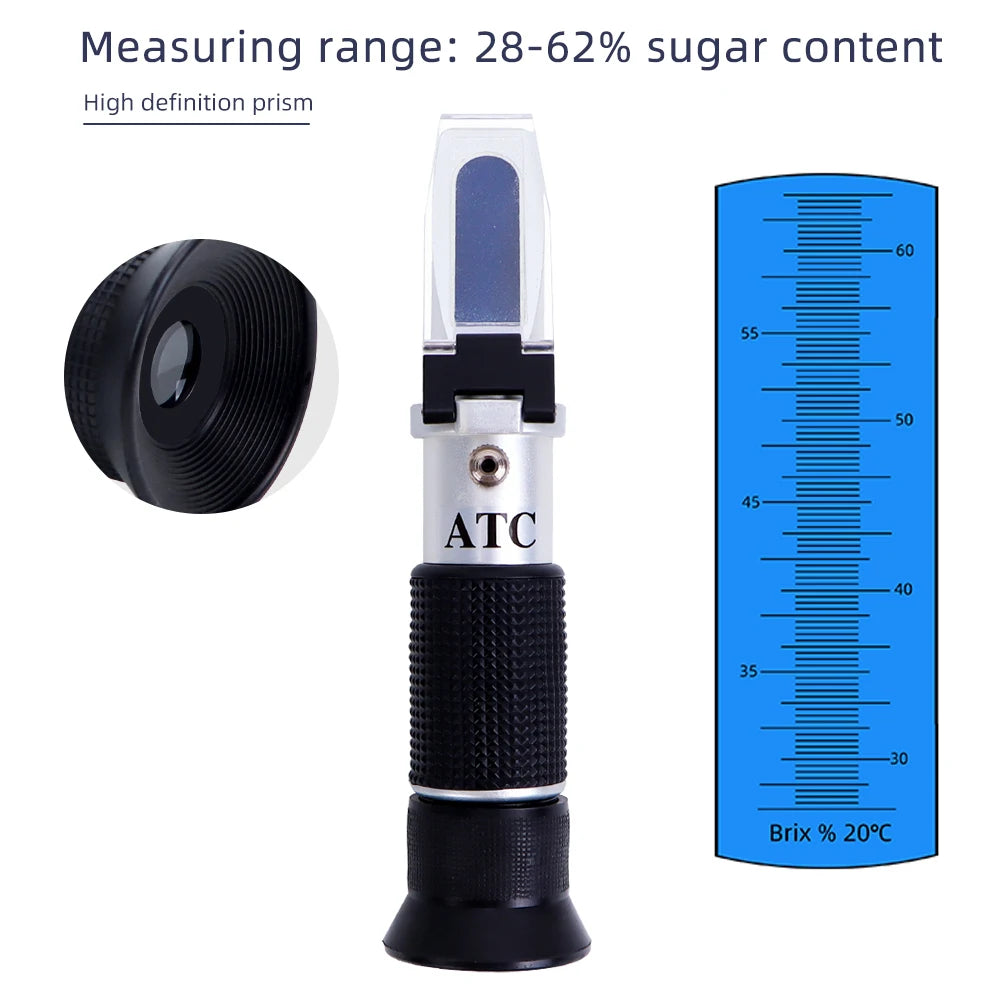 HandHeld 28-62% Brix Sugar Refractometer ATC for Fruit Sauce Juice Jam Drinks