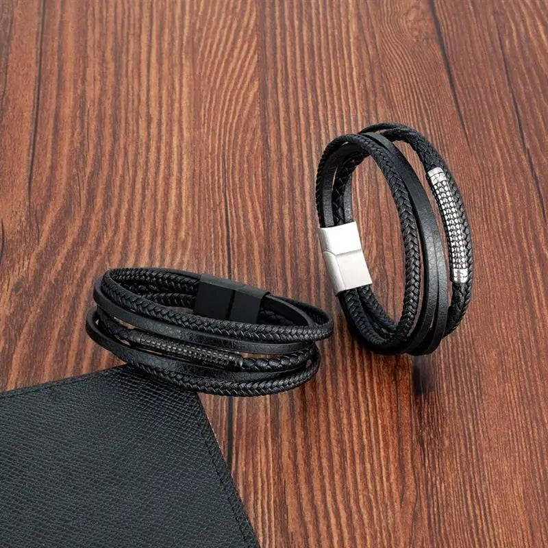 CowLost | multilayer-stainless-steel-insert-bracelet-viking-leather-bracelets-for-men |15