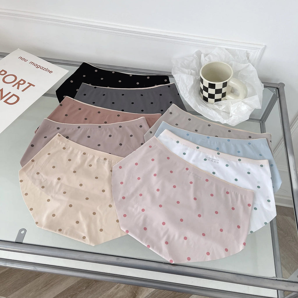 CowLost | product_id-women-seamless-mid-waist-dot-briefs-ice-silk-sexy-underwear |8