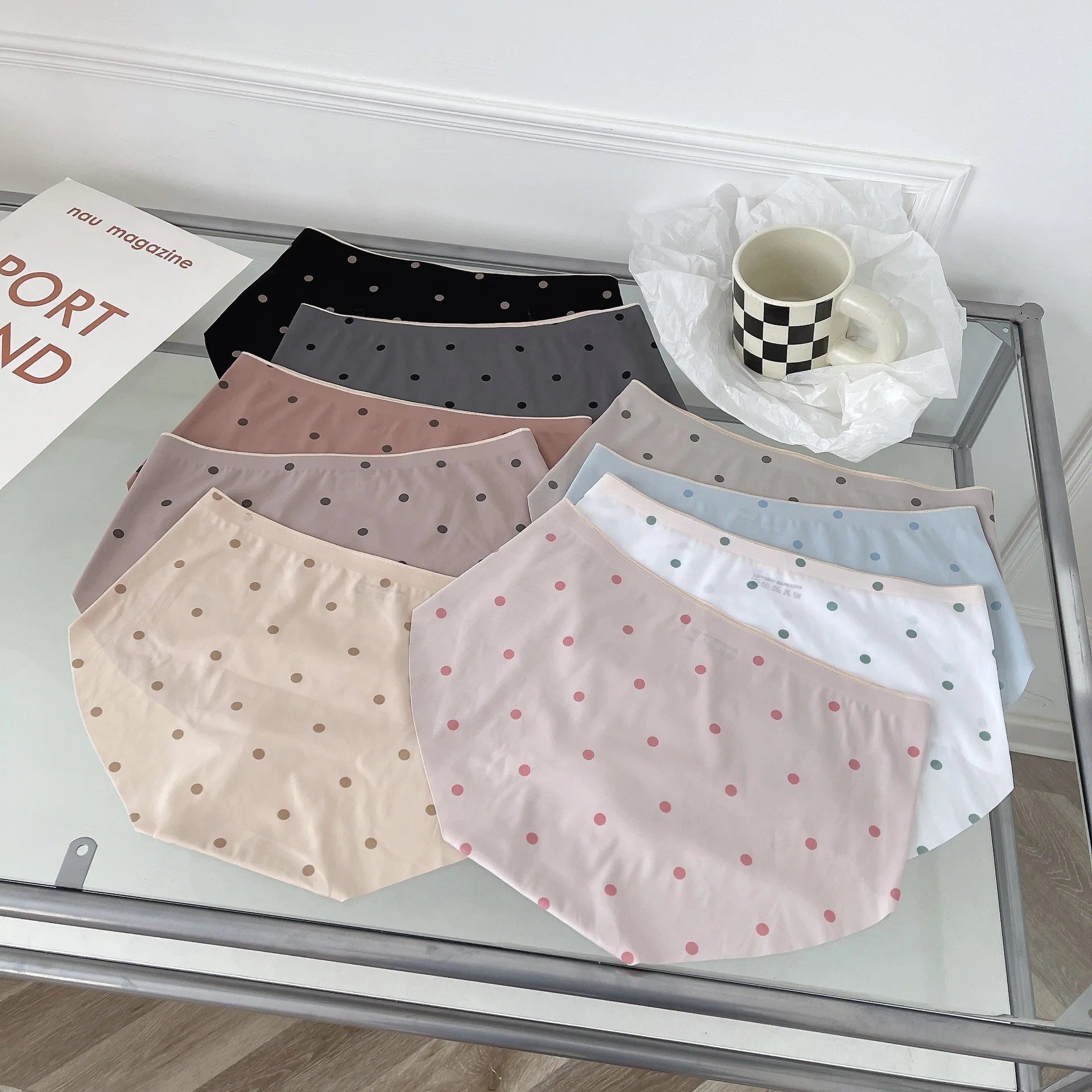 CowLost | product_id-women-seamless-mid-waist-dot-briefs-ice-silk-sexy-underwear |8