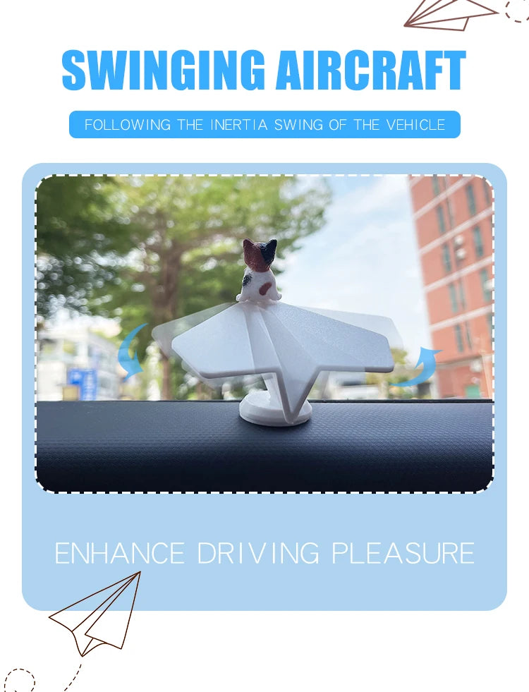 CowLost | inertial-swing-plastic-paper-airplane-move-cute-cat-kitty-wag-plane-sway-car-ornament-dashboard-decorations-cool-fun-accessories |10
