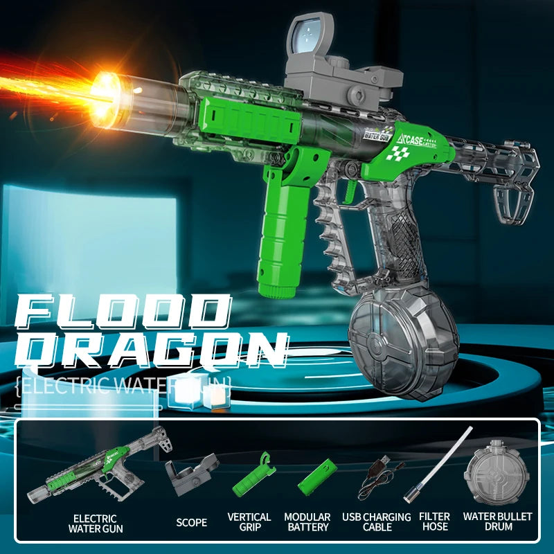 Long Range Electric Water Gun Toy with Automatic Sensor and Muzzle Flame for Kids