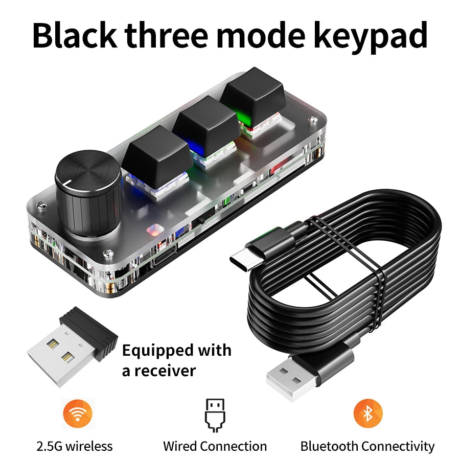 CowLost | product_id-2-4g-bluetooth-mini-mechanical-keyboard-3-key-with-macro-knob-hot-plug |20