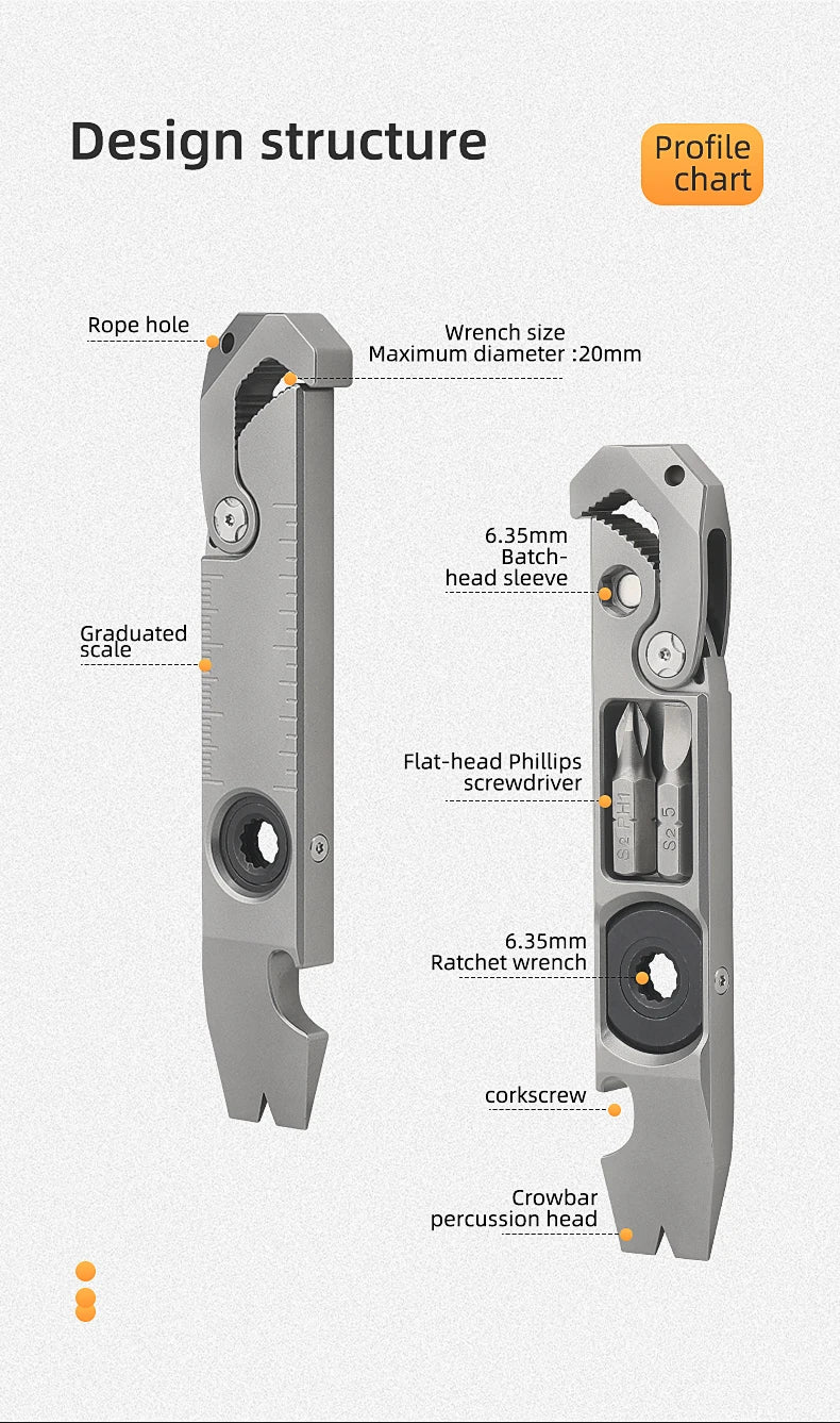 CowLost | tools-tc4-titanium-alloy-crowbar-edc-tool-set-with-screwdriver-wrench-and-eternal-pen-for-outdoor-camping-gift |15