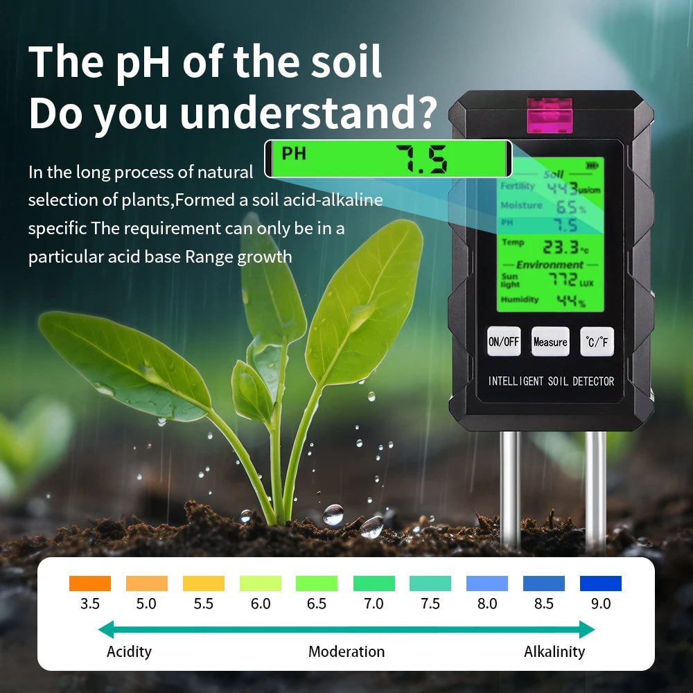6-in-1 Soil Meter PH Moisture Fertility Temperature Humidity Light Tester for Garden