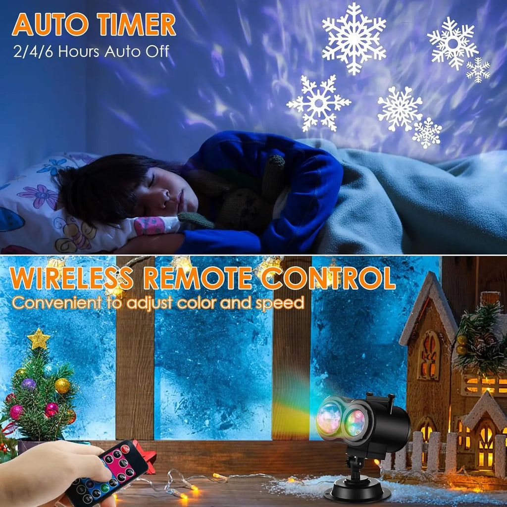 Halloween Christmas Outdoor Projector Lights 16 HD Slides 2-in-1 Water Wave Lamp with Timer & Remote