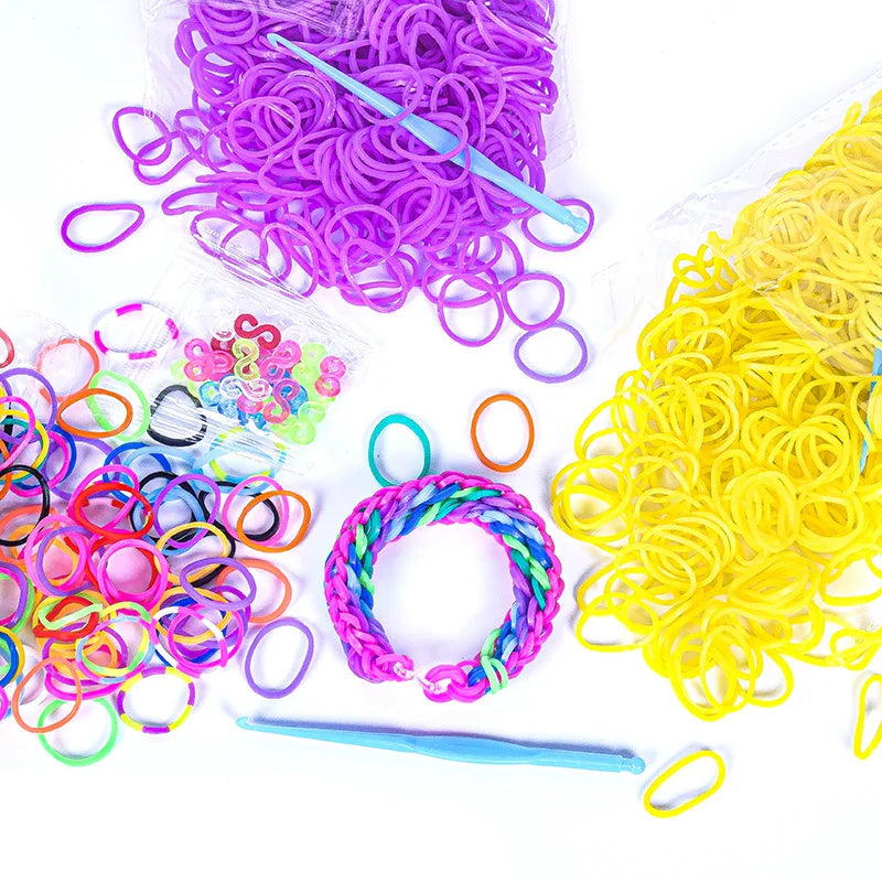 600Pcs Rainbow Rubber Band Loom Kit with S-Clips for DIY Bracelets and Hair Ties