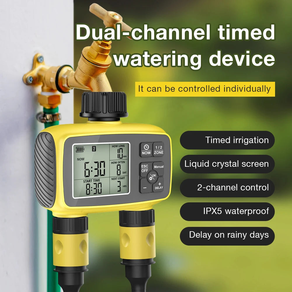 2-Channel Automatic Irrigation Controller Water Timer for Garden Greenhouse