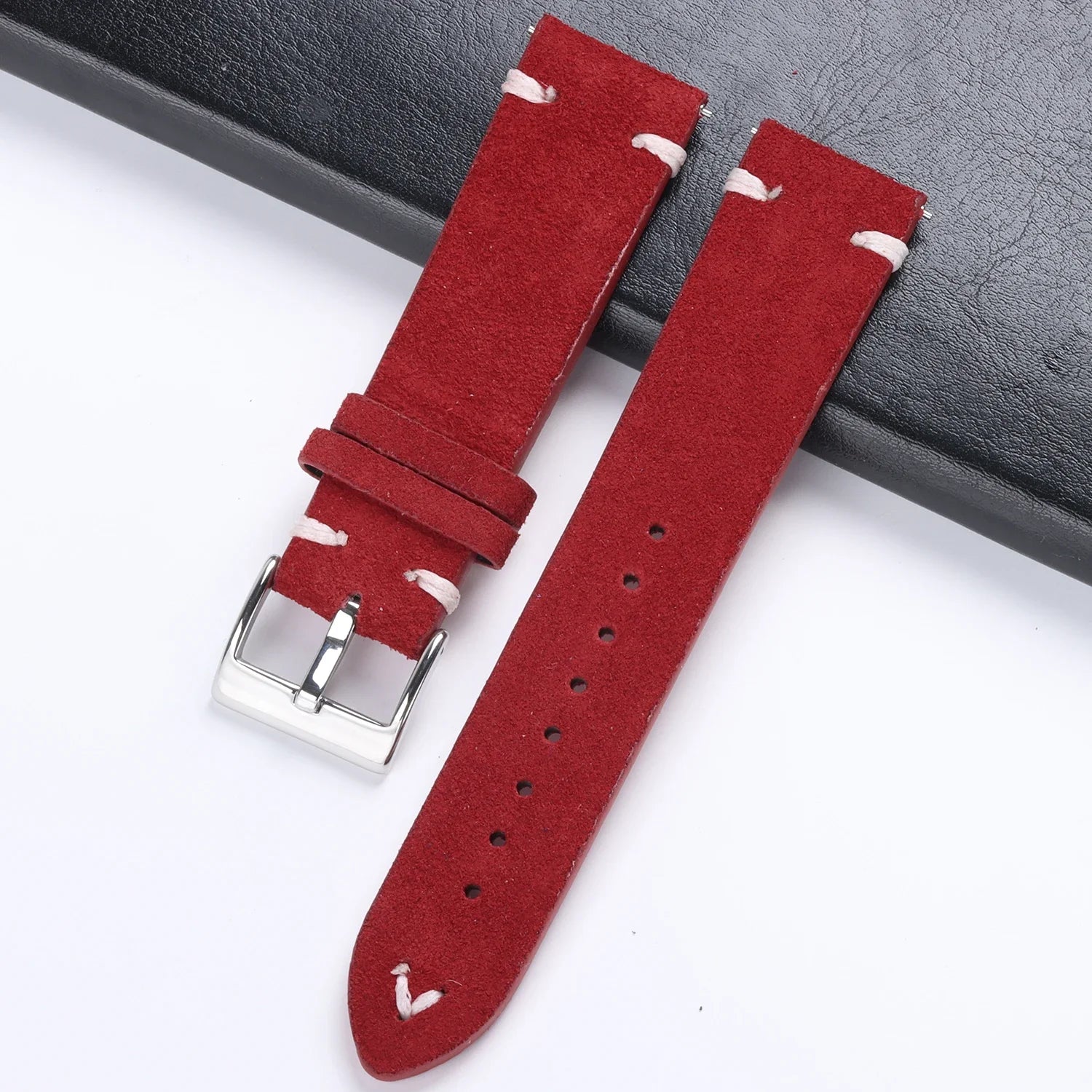 CowLost | product_id-hqstrap-grey-vintage-suede-leather-watch-strap-18-22mm-handmade-stitching-universal-replacement |17