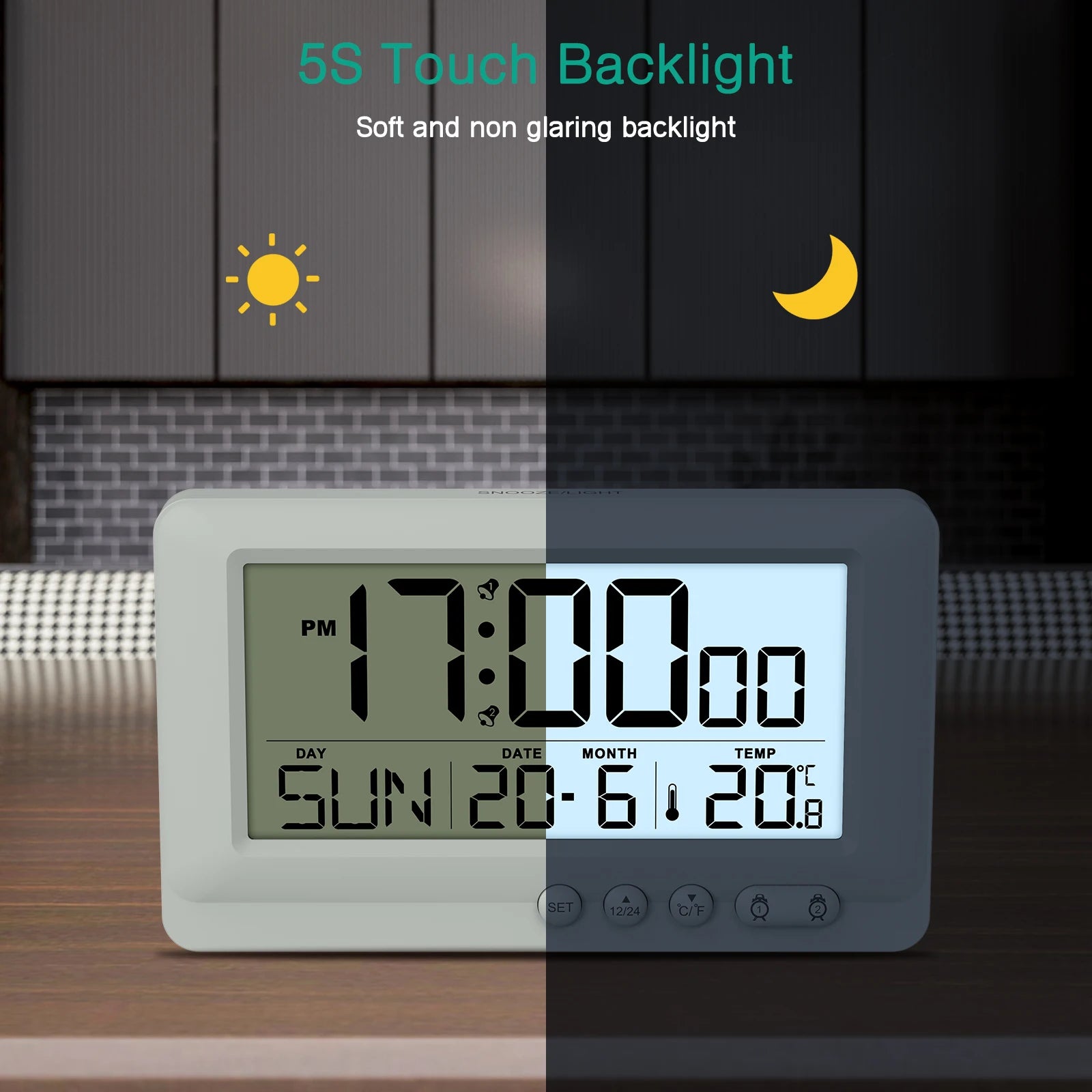 ORIA Digital Travel Alarm Clock with LCD, Dual Alarms & Calendar for Bedroom Office