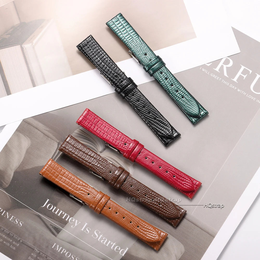 Ultra-thin 8-16mm Lizard Pattern Leather Watch Strap for Women Waterproof Wristband