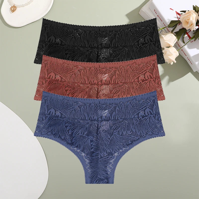 CowLost | activewear-pants-3pcs-lace-hollow-out-mid-waist-womens-briefs-set |20