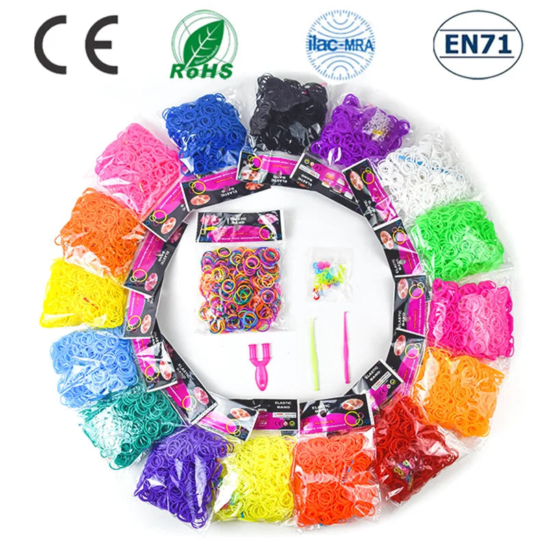 600pcs Silicone Rubber Loom Bands DIY Bracelets Hair Ties Craft Kit Party Gift