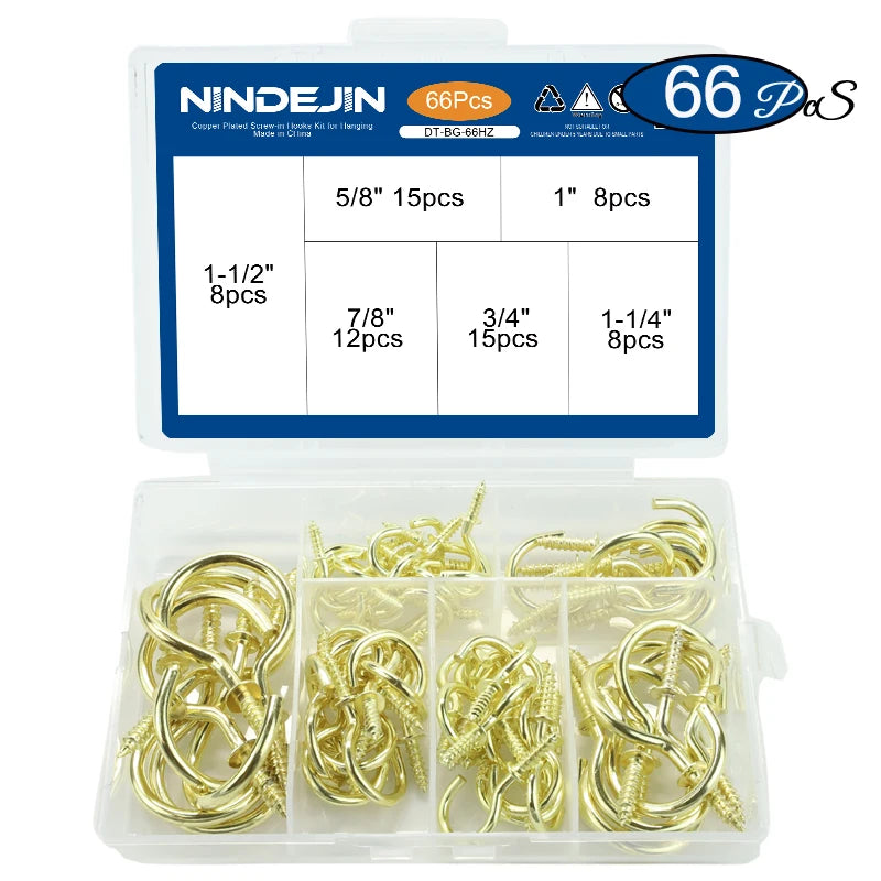 CowLost | nindejin-66pcs-heavy-duty-screw-hooks-kit-carbon-steel |18