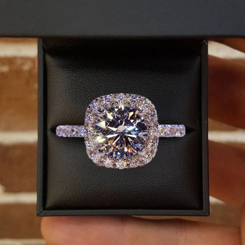Silver Plated Stainless Steel Cubic Zirconia Adjustable Women's Wedding Engagement Ring