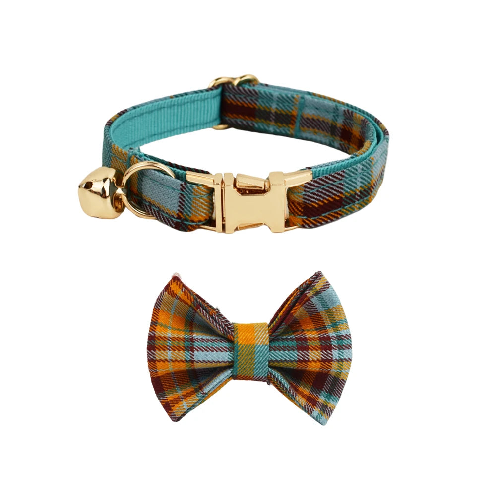 CowLost | cat-furniture-adjustable-plaid-cat-collar-with-bowknot-and-bell |7
