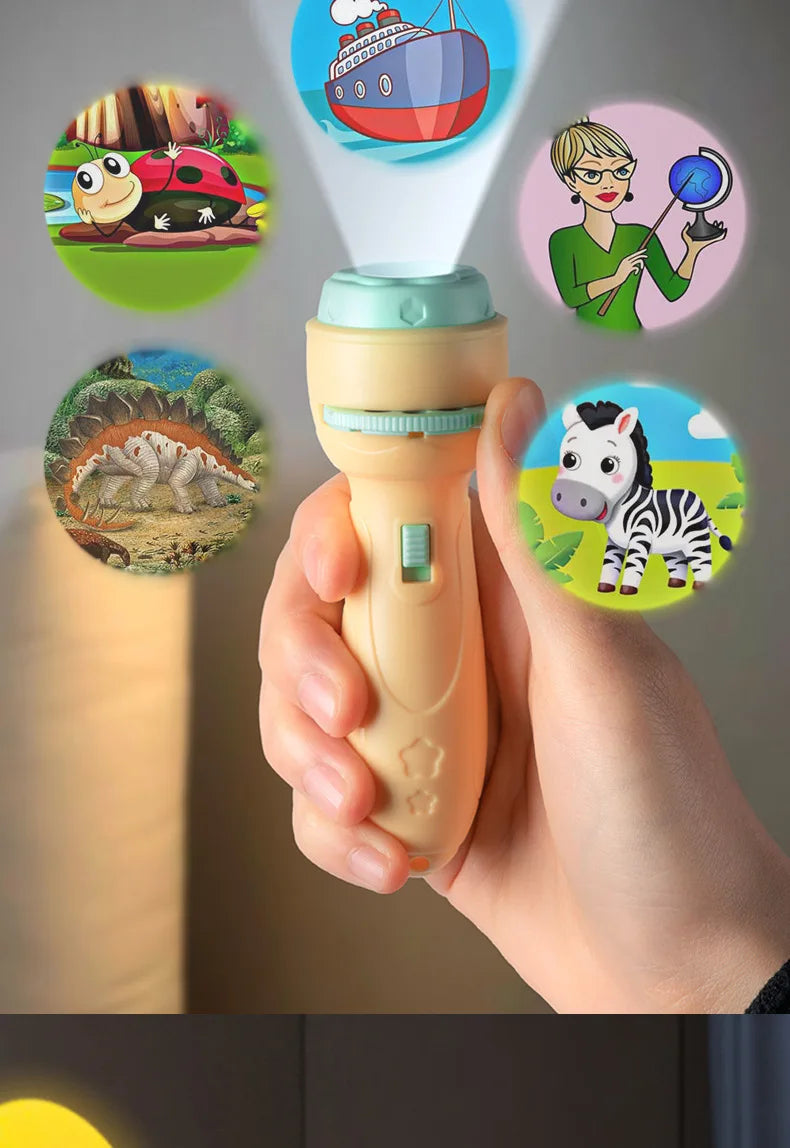 Christmas Cartoon Projection Flashlight Toy with 3-10 Cards for Kids Bedtime Stories